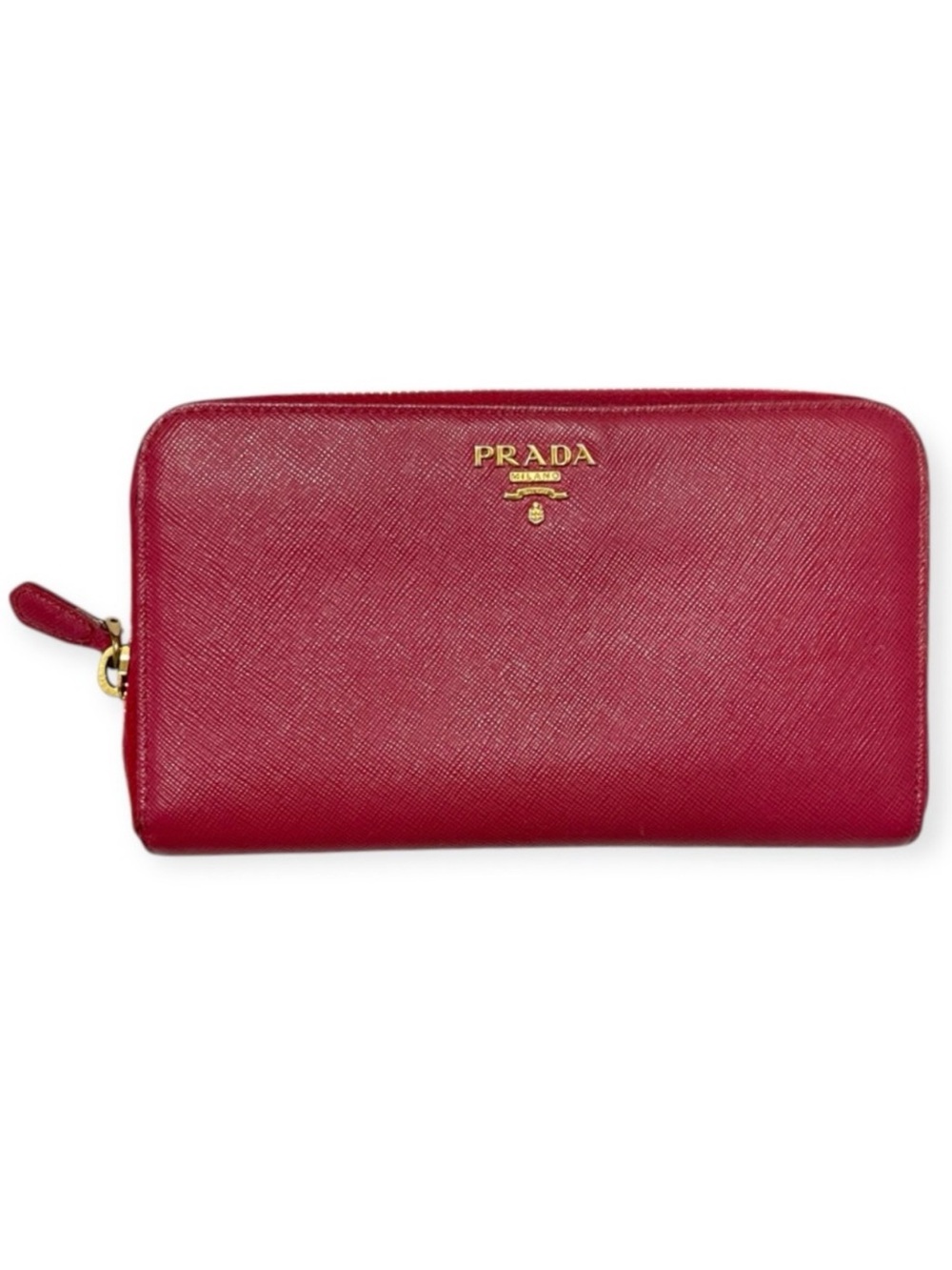 PRADA Zip Wallet Crimson Saffiano Leather Continental Wallet GUC - Picture 11 of 11